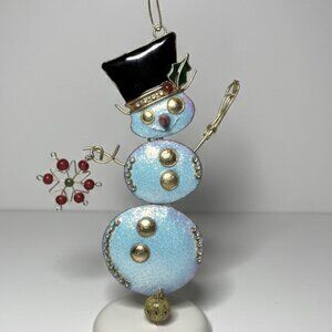 Vintage Metal Articulated Snowman Christmas Ornament